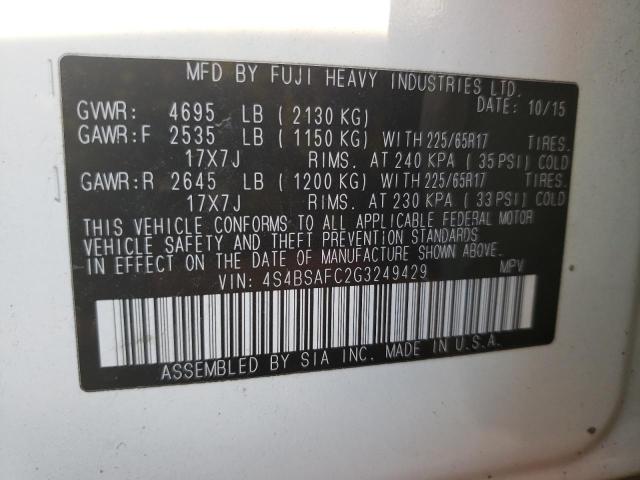 Снимка 10 от търг – 2016 SUBARU OUTBACK 2. с VIN 4S4BSAFC2G3249429