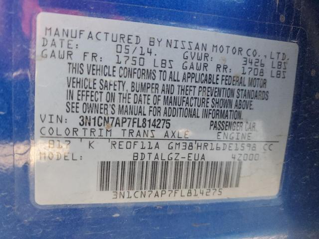 Photo 10 from auction – 2015 NISSAN VERSA S with VIN 3N1CN7AP7FL814275