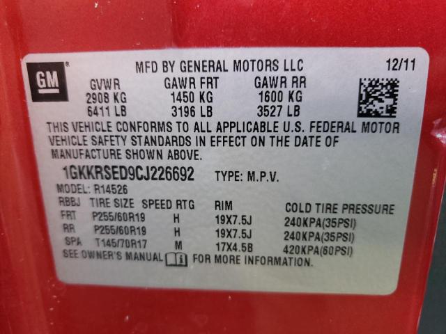 Photo 10 from auction – 2012 GMC ACADIA SLT with VIN 1GKKRSED9CJ226692