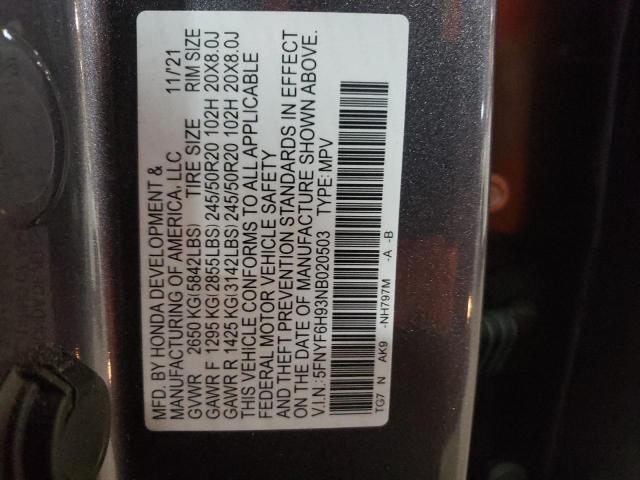 Photo 10 from auction – 2022 HONDA PILOT TOUR with VIN 5FNYF6H93NB020503
