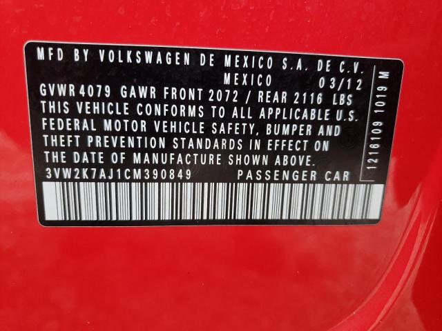 Photo 10 from auction – 2012 VOLKSWAGEN JETTA BASE with VIN 3VW2K7AJ1CM390849