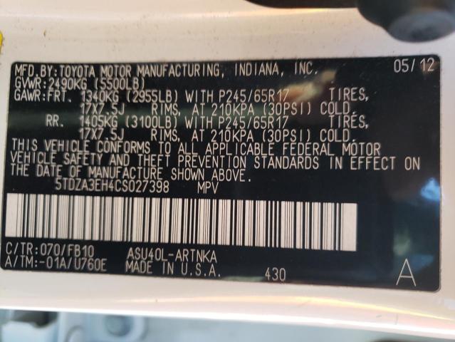 Photo 10 from auction – 2012 TOYOTA HIGHLANDER with VIN 5TDZA3EH4CS027398