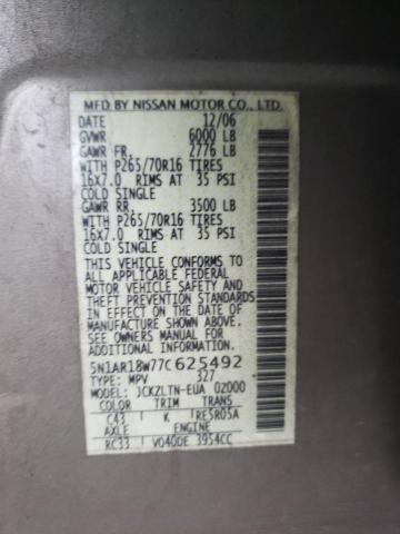 Photo 10 from auction – 2007 NISSAN PATHFINDER with VIN 5N1AR18W77C625492