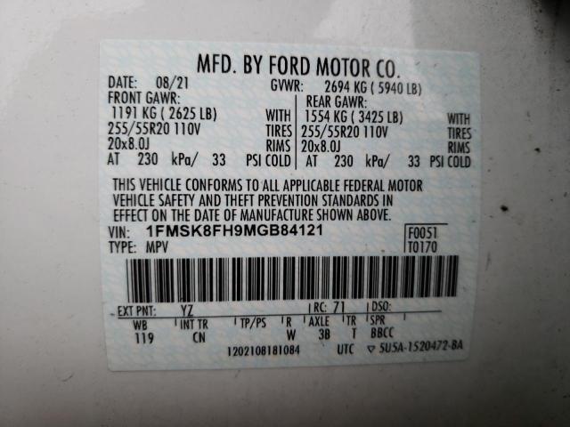 Photo 10 from auction – 2021 FORD EXPLORER L with VIN 1FMSK8FH9MGB84121