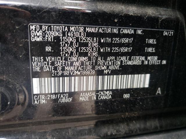 Photo 10 from auction – 2021 TOYOTA RAV4 XLE with VIN 2T3P1RFV3MW199839