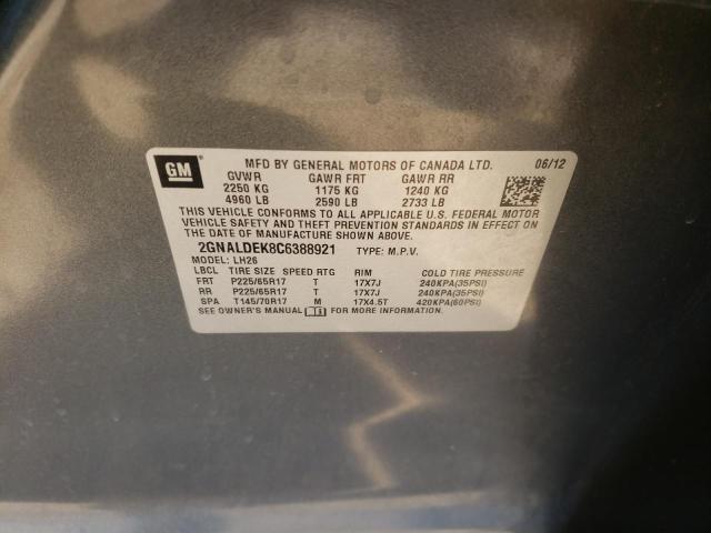 Photo 10 from auction – 2012 CHEVROLET EQUINOX LT with VIN 2GNALDEK8C6388921
