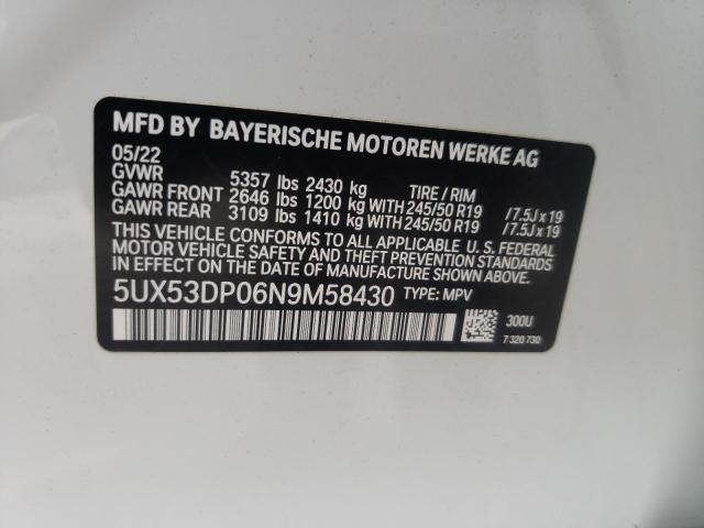 Photo 10 from auction – 2022 BMW X3 XDRIVE3 with VIN 5UX53DP06N9M58430