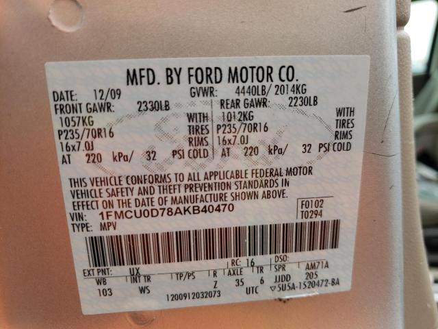 Photo 10 from auction – 2010 FORD ESCAPE XLT with VIN 1FMCU0D78AKB40470