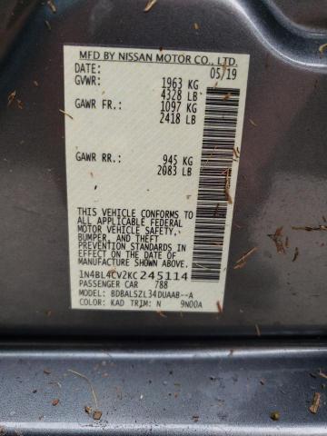 Photo 10 from auction – 2019 NISSAN ALTIMA SR with VIN 1N4BL4CV2KC245114