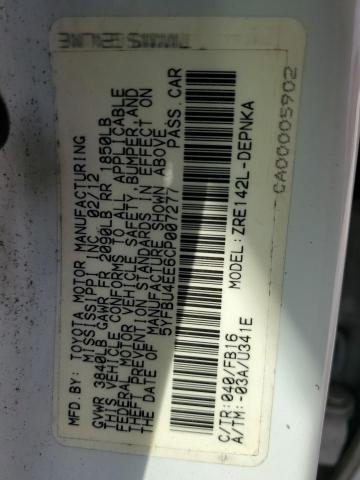 Photo 10 from auction – 2012 TOYOTA COROLLA BA with VIN 5YFBU4EE6CP007277