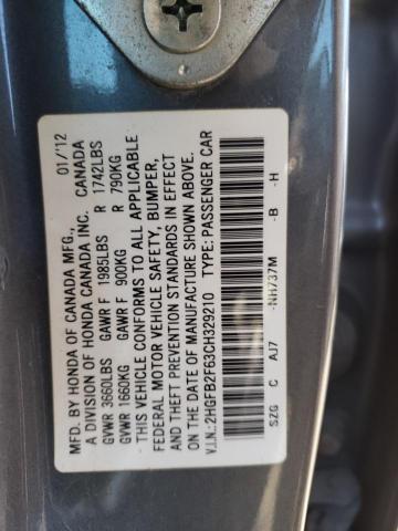 Foto 10 de la subasta – 2012 HONDA CIVIC HF con VIN 2HGFB2F63CH329210