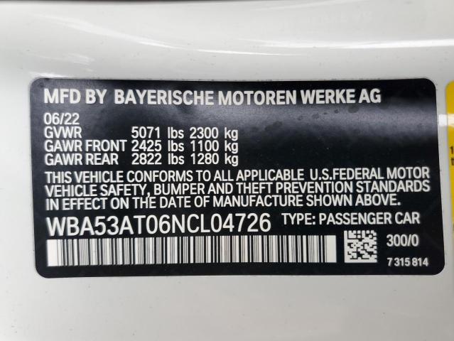 Photo 10 from auction – 2022 BMW M440I with VIN WBA53AT06NCL04726