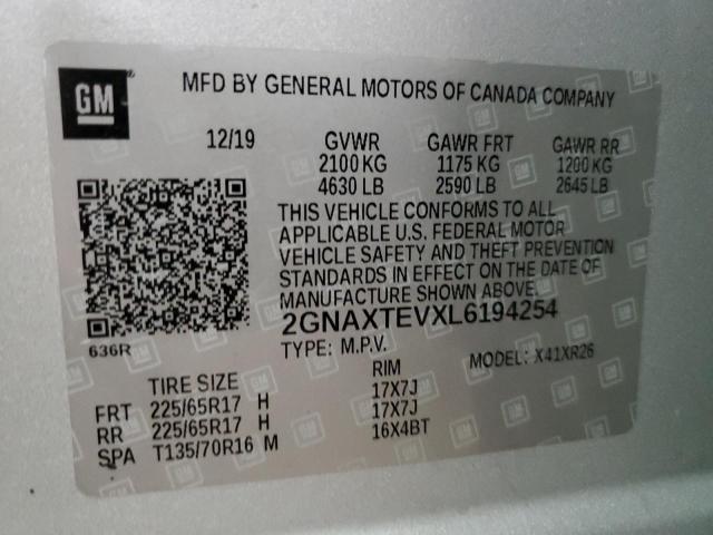 Photo 10 from auction – 2020 CHEVROLET EQUINOX LT with VIN 2GNAXTEVXL6194254