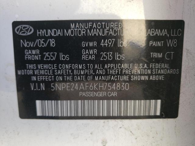 Photo 10 from auction – 2019 HYUNDAI SONATA SE with VIN 5NPE24AF6KH754830