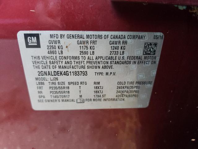 Photo 10 from auction – 2016 CHEVROLET EQUINOX LT with VIN 2GNALDEK4G1183793