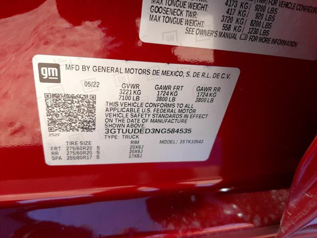 Photo 10 from auction – 2022 GMC SIERRA K15 with VIN 3GTUUDED3NG584535