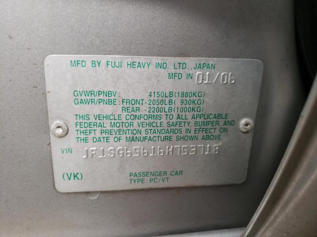 Photo 10 from auction – 2006 SUBARU FORESTER 2 with VIN JF1SG65616H753718