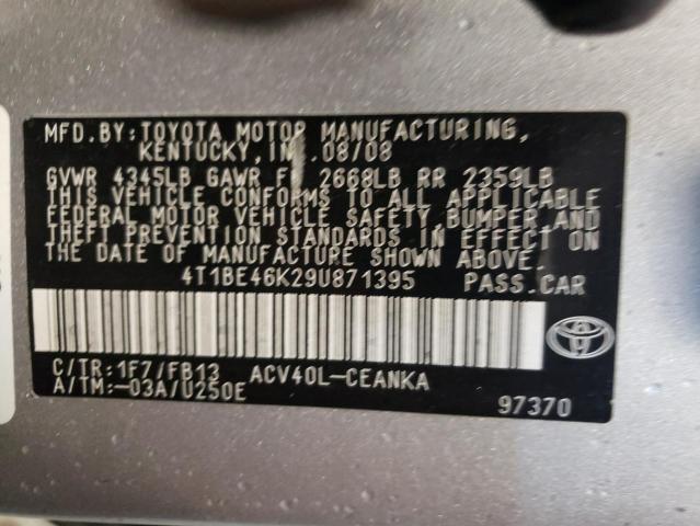 Photo 10 from auction – 2009 TOYOTA CAMRY BASE with VIN 4T1BE46K29U871395