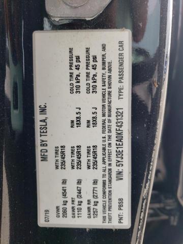 Photo 10 from auction – 2019 TESLA MODEL 3 with VIN 5YJ3E1EA0KF431321
