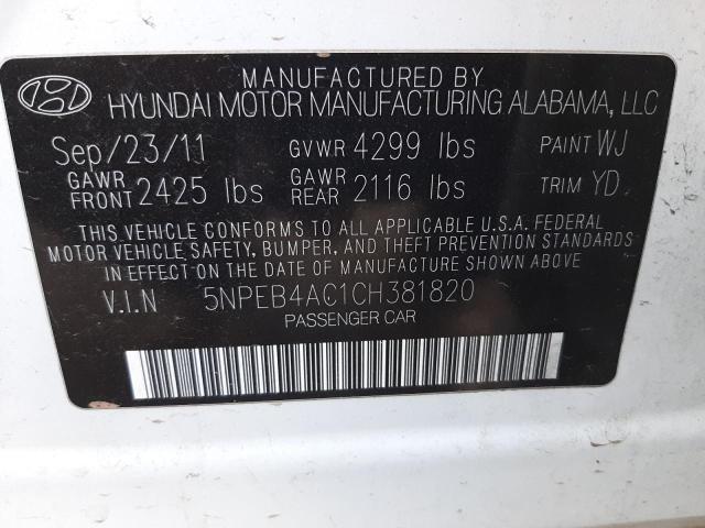 Photo 10 from auction – 2012 HYUNDAI SONATA GLS with VIN 5NPEB4AC1CH381820