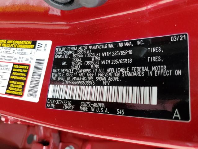 Photo 10 from auction – 2021 TOYOTA HIGHLANDER with VIN 5TDHZRBH9MS538845