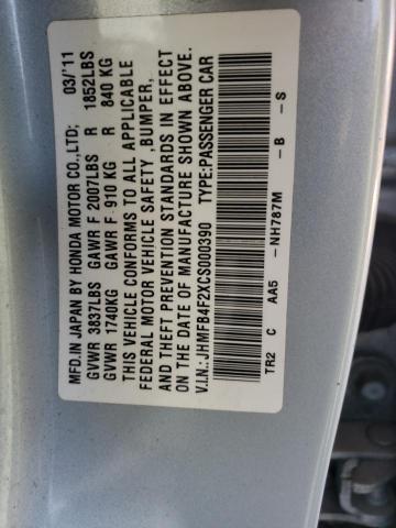 Photo 10 from auction – 2012 HONDA CIVIC HYBR with VIN JHMFB4F2XCS000390