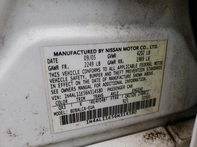 Photo 10 from auction – 2006 NISSAN ALTIMA S with VIN 1N4AL11E56N314580