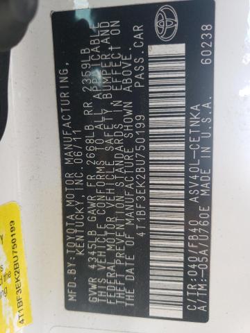 Photo 10 from auction – 2011 TOYOTA CAMRY BASE with VIN 4T1BF3EK2BU750199