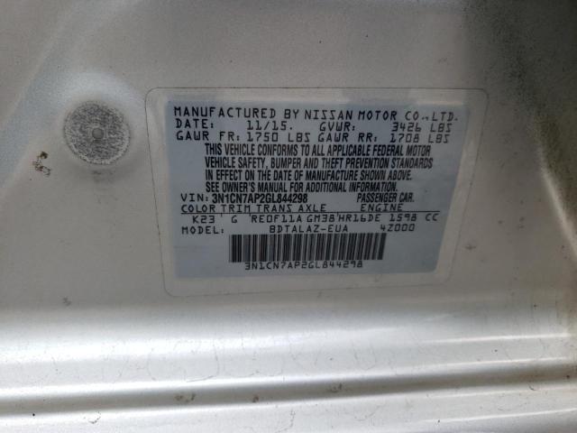 Photo 10 from auction – 2016 NISSAN VERSA S with VIN 3N1CN7AP2GL844298