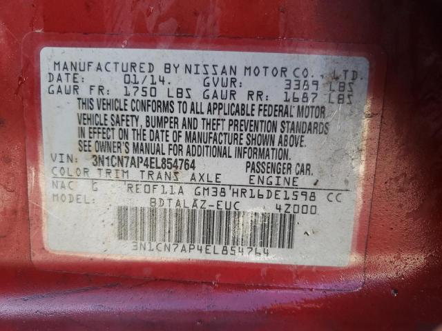 Photo 10 from auction – 2014 NISSAN VERSA with VIN 3N1CN7AP4EL854764
