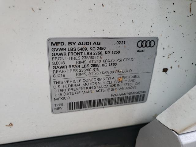 Photo 10 from auction – 2021 AUDI Q5 PREMIUM with VIN WA1AAAFY0M2062748