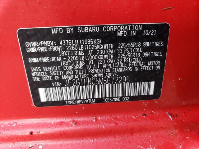 Photo 10 from auction – 2021 SUBARU CROSSTREK with VIN JF2GTHNC5M8672295
