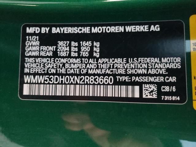 Photo 10 from auction – 2022 MINI COOPER S with VIN WMW53DH0XN2R83660