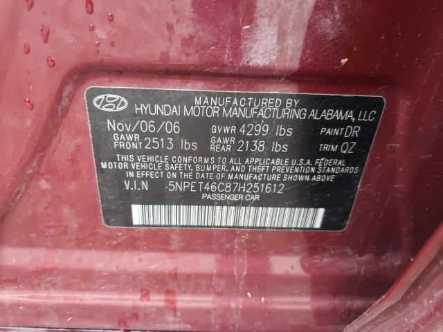 Photo 10 from auction – 2007 HYUNDAI SONATA GLS with VIN 5NPET46C87H251612