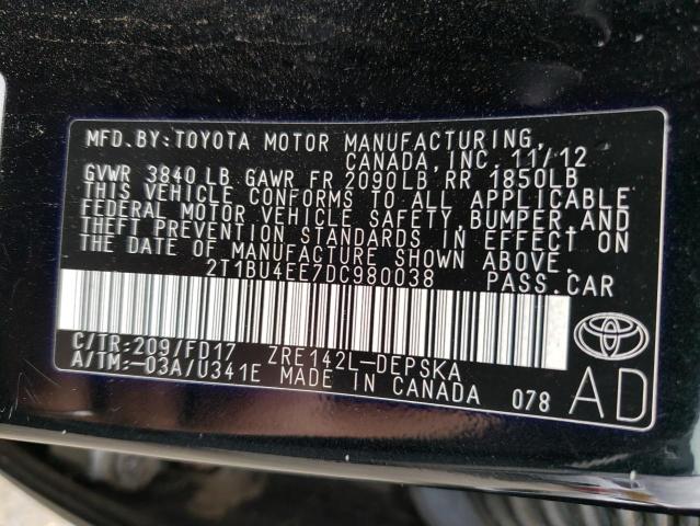 Photo 10 from auction – 2013 TOYOTA COROLLA BA with VIN 2T1BU4EE7DC980038