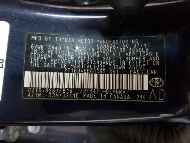 Photo 10 from auction – 2011 TOYOTA COROLLA BA with VIN 2T1BU4EE6BC651361