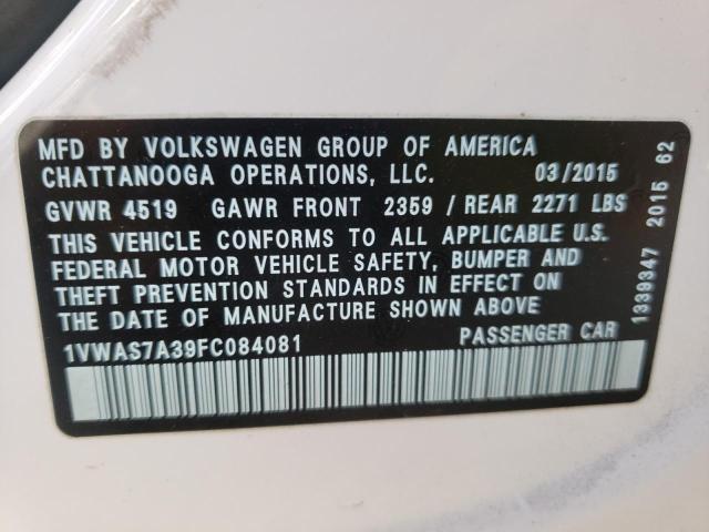 Photo 10 from auction – 2015 VOLKSWAGEN PASSAT S with VIN 1VWAS7A39FC084081