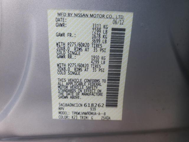 Photo 10 from auction – 2012 NISSAN ARMADA SV with VIN 5N1BA0NC1CN618262