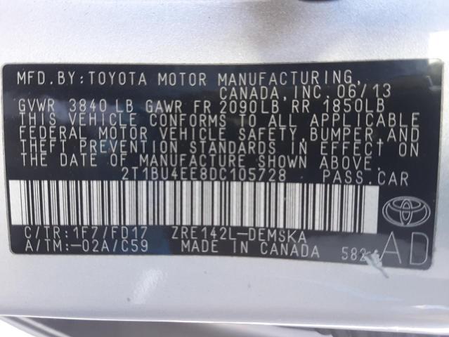 Photo 10 from auction – 2013 TOYOTA COROLLA BA with VIN 2T1BU4EE8DC105728