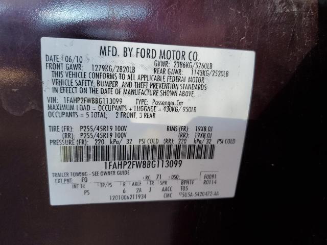 Photo 10 from auction – 2011 FORD TAURUS LIM with VIN 1FAHP2FW8BG113099