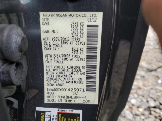 Photo 10 from auction – 2012 NISSAN FRONTIER S with VIN 1N6AD0CW0CC425971