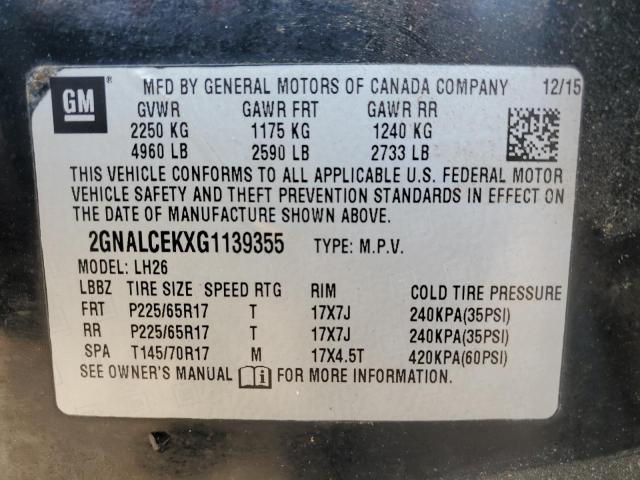 Photo 10 from auction – 2016 CHEVROLET EQUINOX LT with VIN 2GNALCEKXG1139355