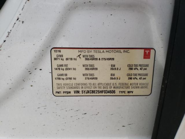 Photo 10 from auction – 2017 TESLA MODEL X with VIN 5YJXCBE25HF034606