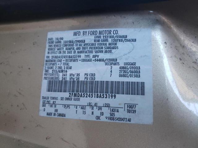 Photo 10 from auction – 2001 FORD WINDSTAR S with VIN 2FMDA52451BA53199