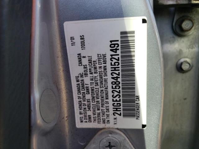 Photo 10 from auction – 2002 HONDA CIVIC EX with VIN 2HGES25842H521491