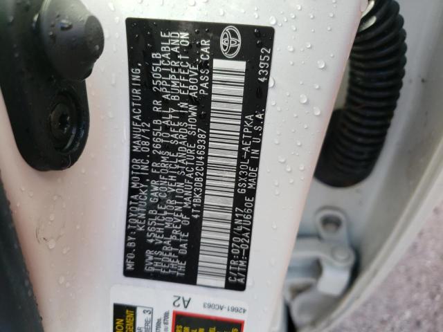 Photo 10 from auction – 2012 TOYOTA AVALON BAS with VIN 4T1BK3DB2CU469387
