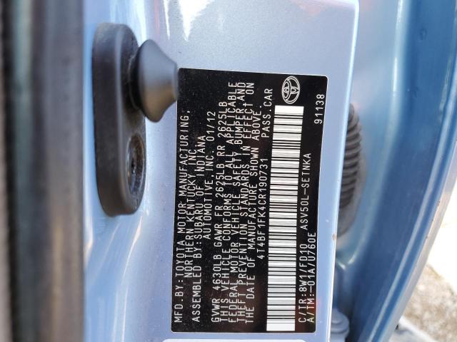 Photo 10 from auction – 2012 TOYOTA CAMRY BASE with VIN 4T4BF1FK4CR190731
