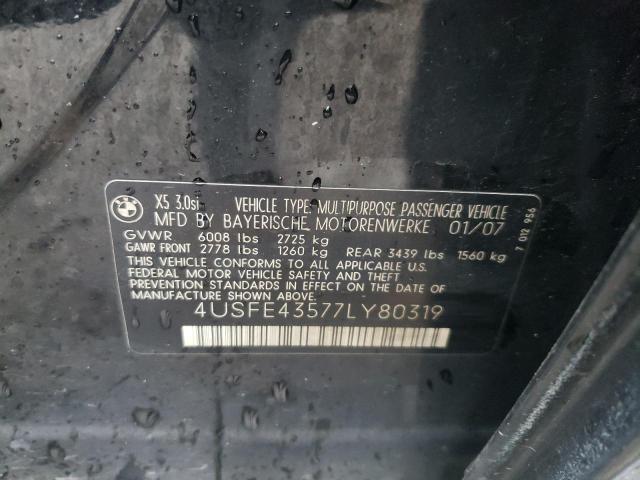 Photo 10 from auction – 2007 BMW X5 3.0I with VIN 4USFE43577LY80319