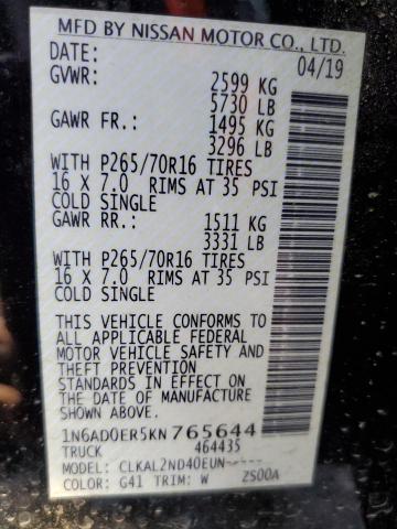 Photo 10 from auction – 2019 NISSAN FRONTIER S with VIN 1N6AD0ER5KN765644