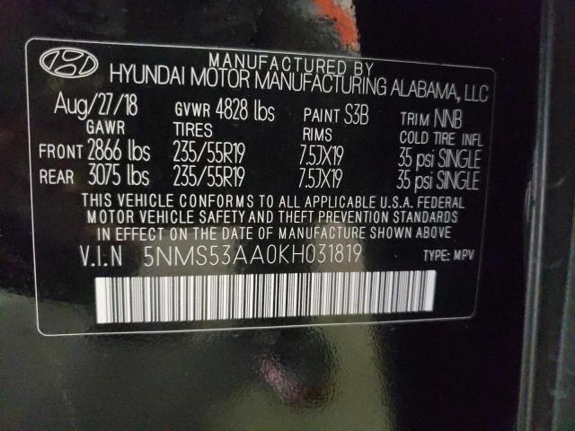 Photo 10 from auction – 2019 HYUNDAI SANTA FE with VIN 5NMS53AA0KH031819